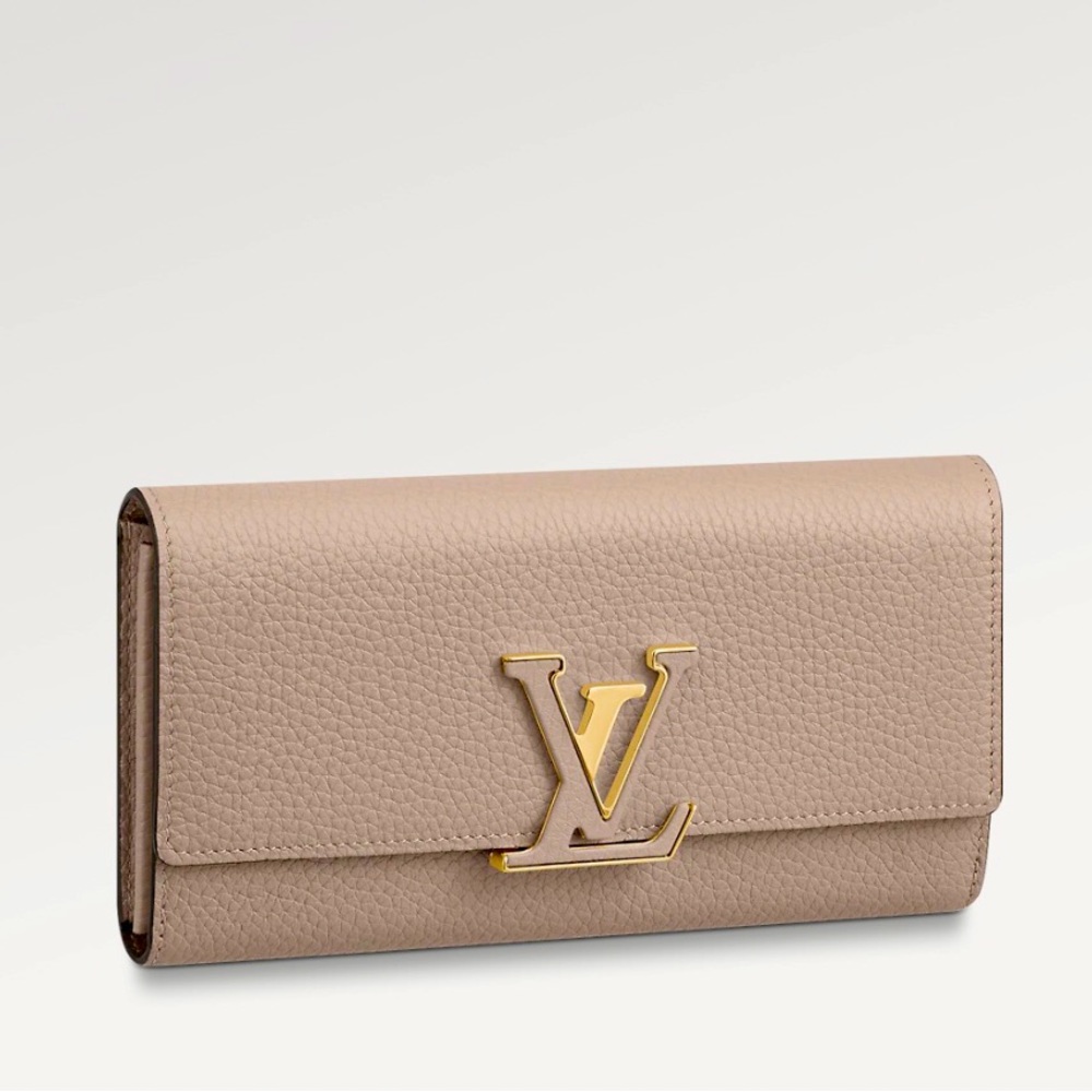 Louis Vuitton Beige Wallet with Gold Accent